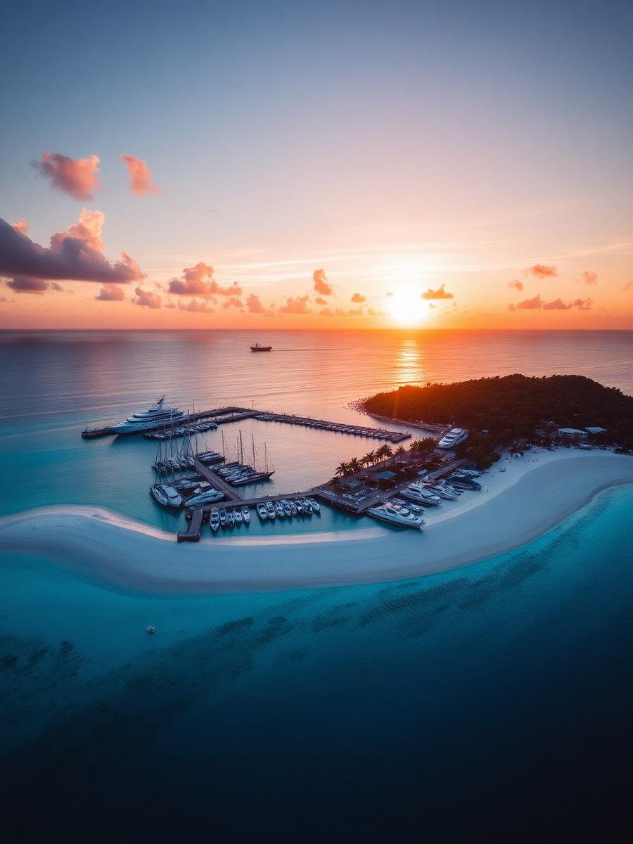 Caribbean bay at sunset